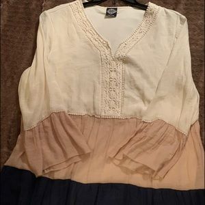 Tan navy and cream blouse shirt